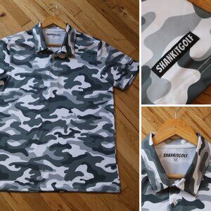 SHANKITGOLF Polo Shirt Men's M Black White CAMO All Over Print Performance Polo